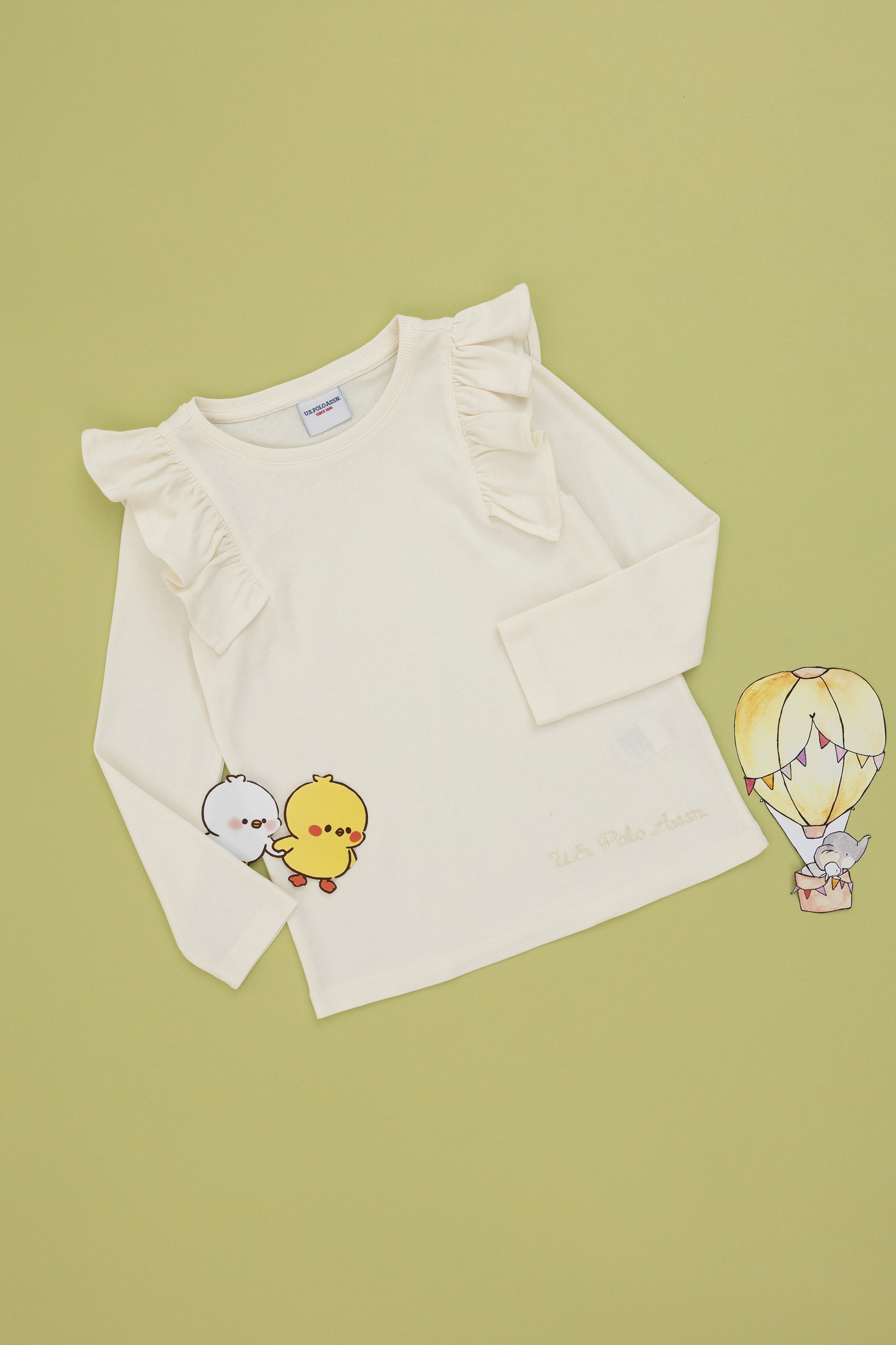 Kız Çocuk Krem Bisiklet Yaka Sweatshirt - Image 3
