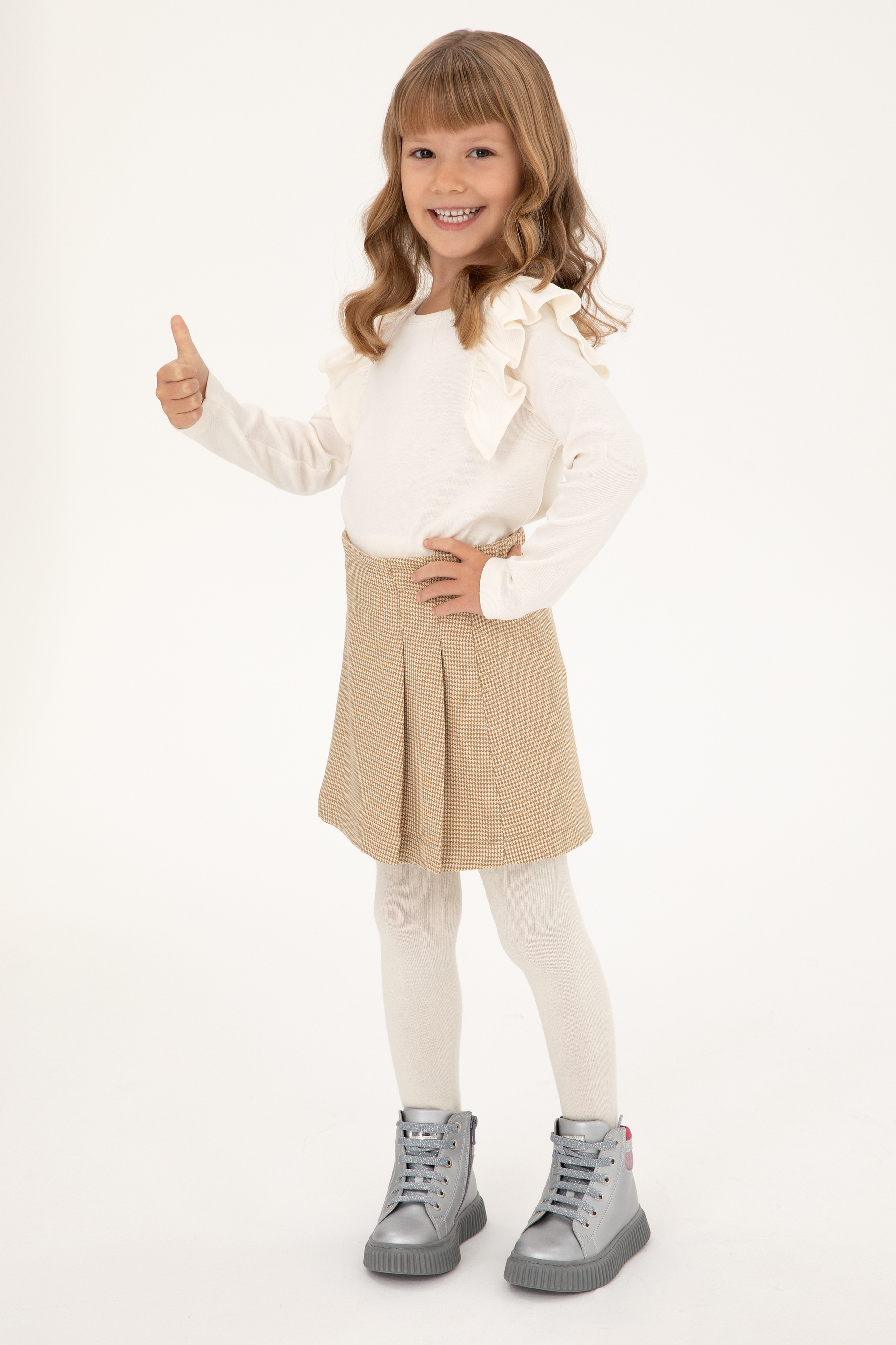 Kız Çocuk Krem Bisiklet Yaka Sweatshirt - Image 2