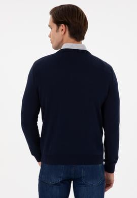 Erkek Slim Fit V Yaka Lacivert Basic Kazak - 50298283016