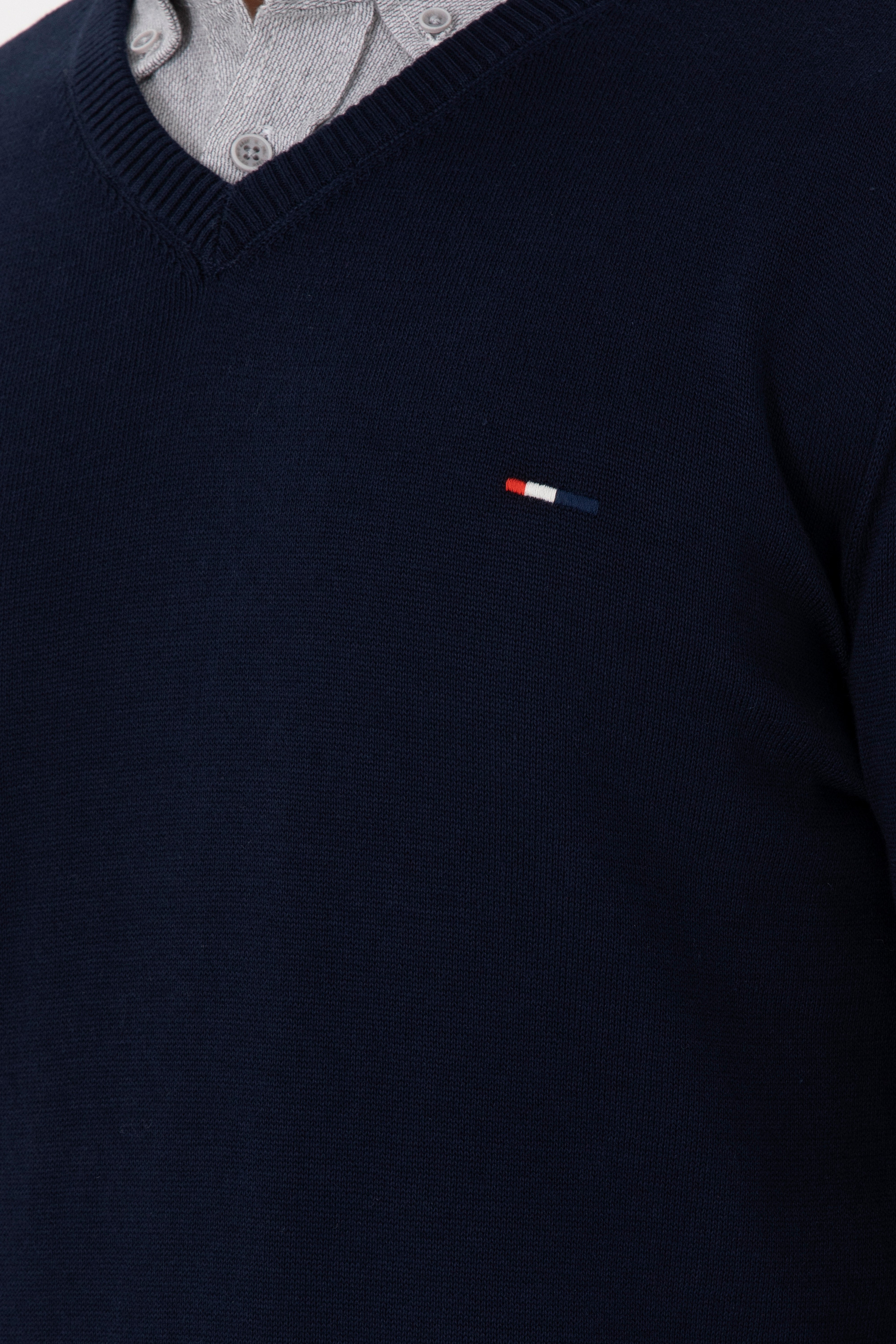 Erkek Slim Fit V Yaka Lacivert Basic Kazak - Image 7