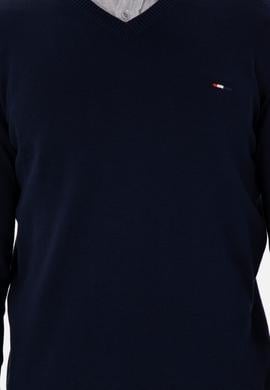 Erkek Slim Fit V Yaka Lacivert Basic Kazak - 50298283016