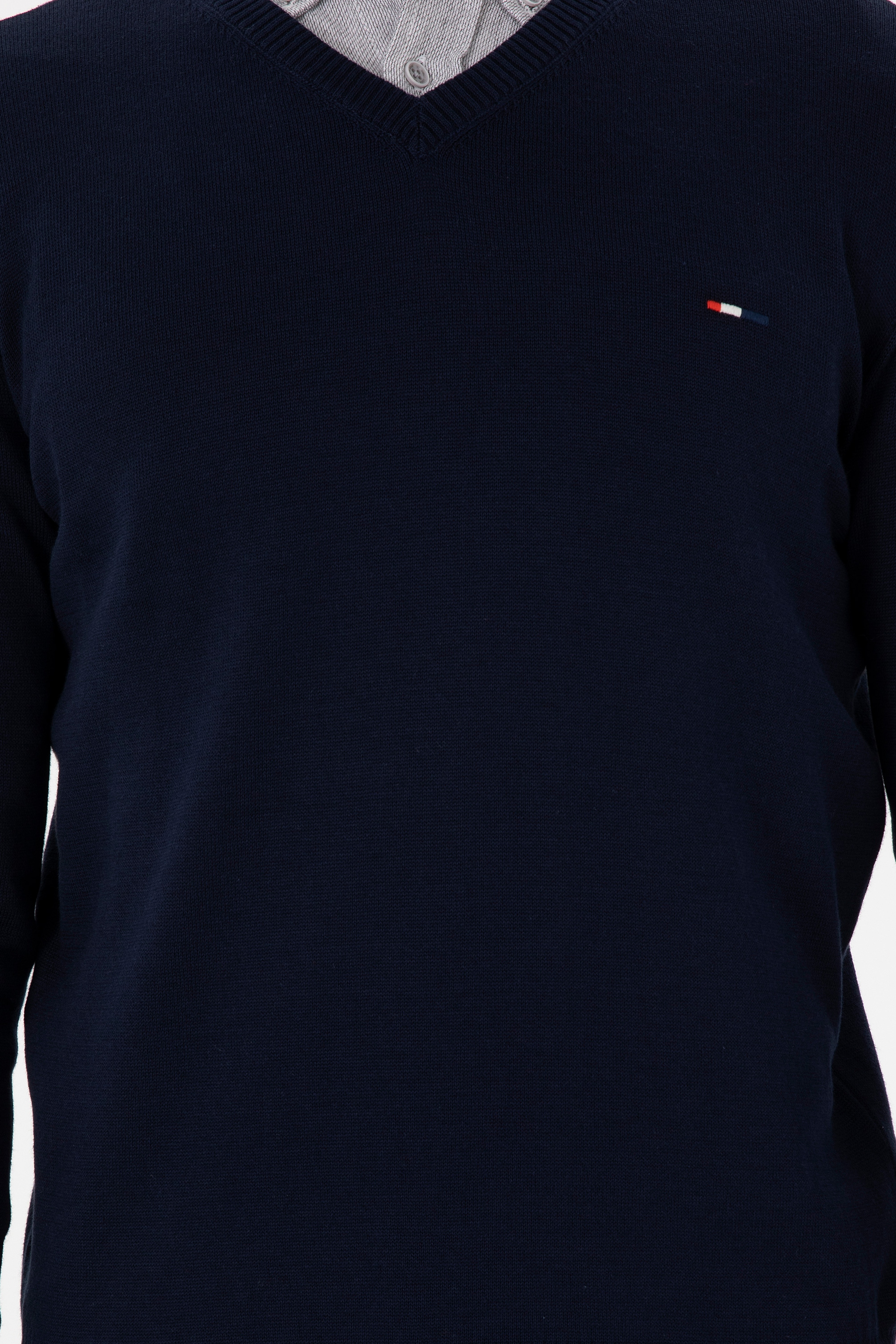 Erkek Slim Fit V Yaka Lacivert Basic Kazak - Image 6