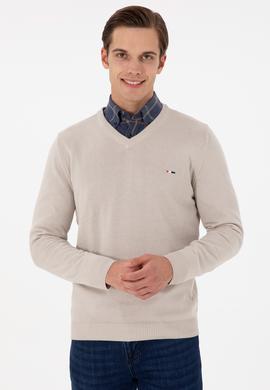 Erkek Slim Fit V Yaka Taş Basic Kazak - 50298283044