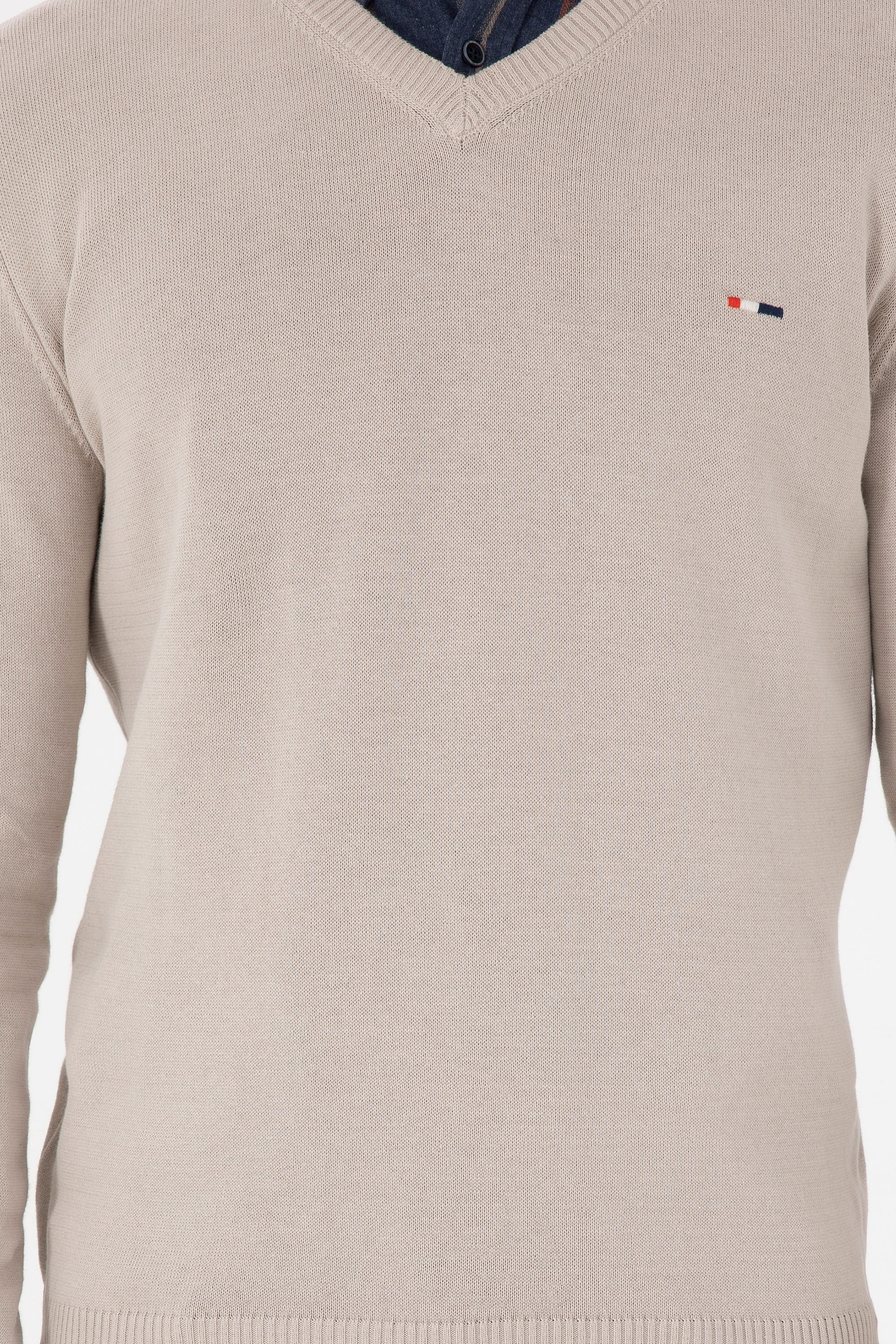 Erkek Slim Fit V Yaka Taş Basic Kazak - Image 6