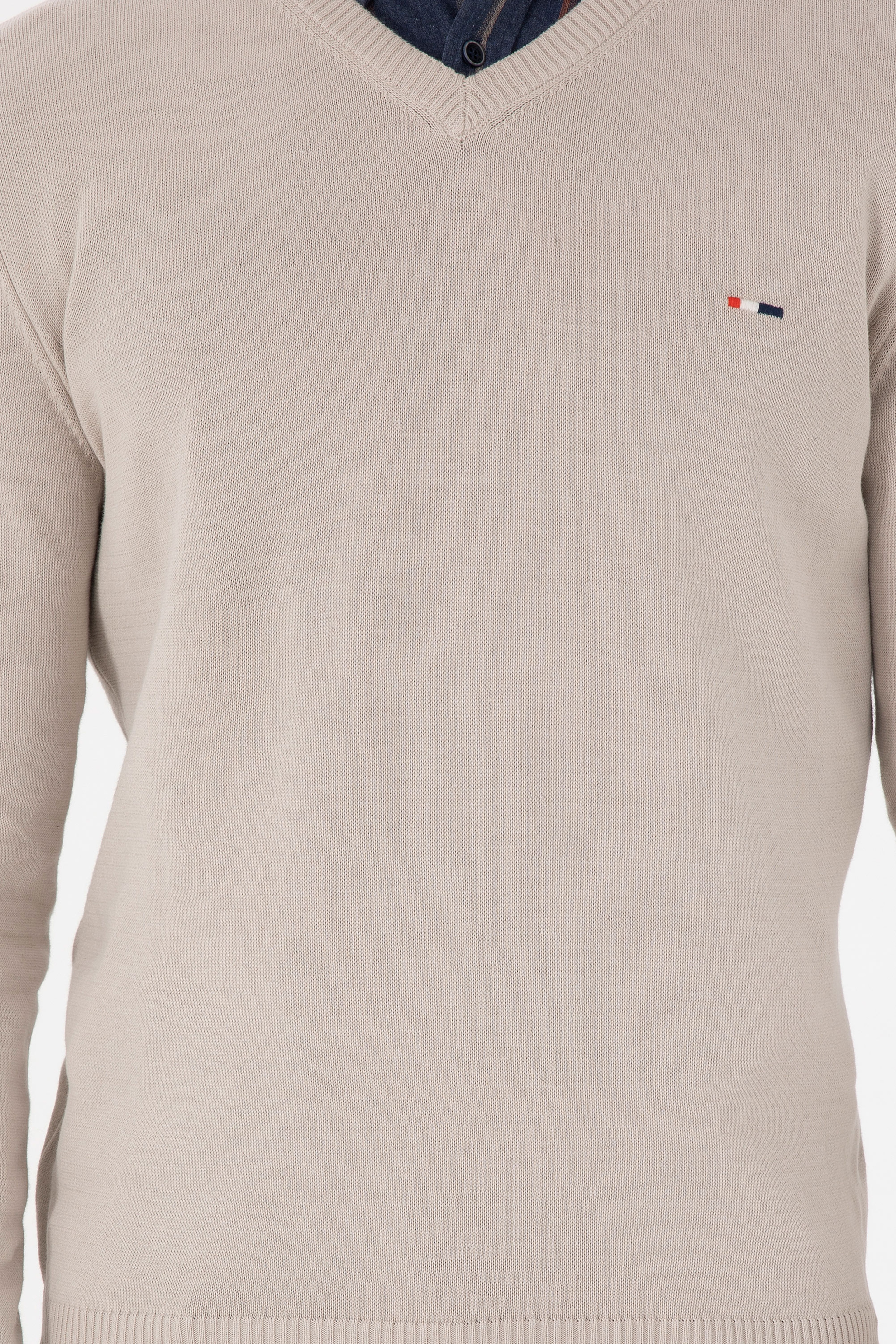 Erkek Slim Fit V Yaka Taş Basic Kazak