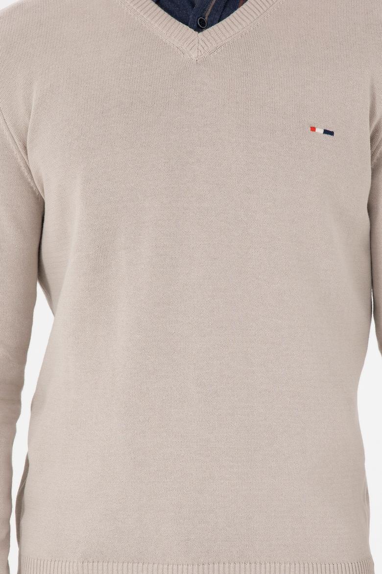 Erkek Slim Fit V Yaka Taş Basic Kazak - 50298283044