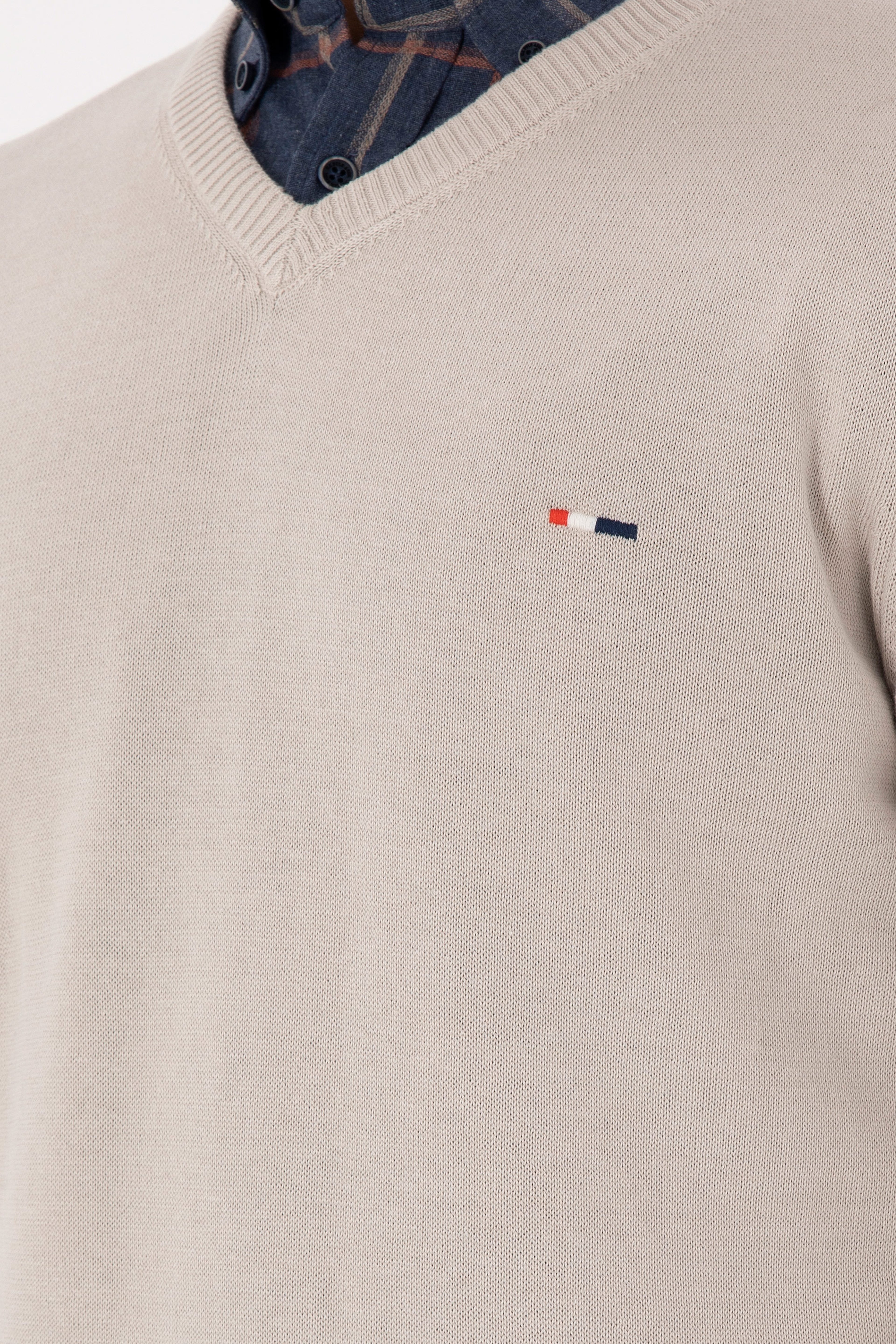 Erkek Slim Fit V Yaka Taş Basic Kazak