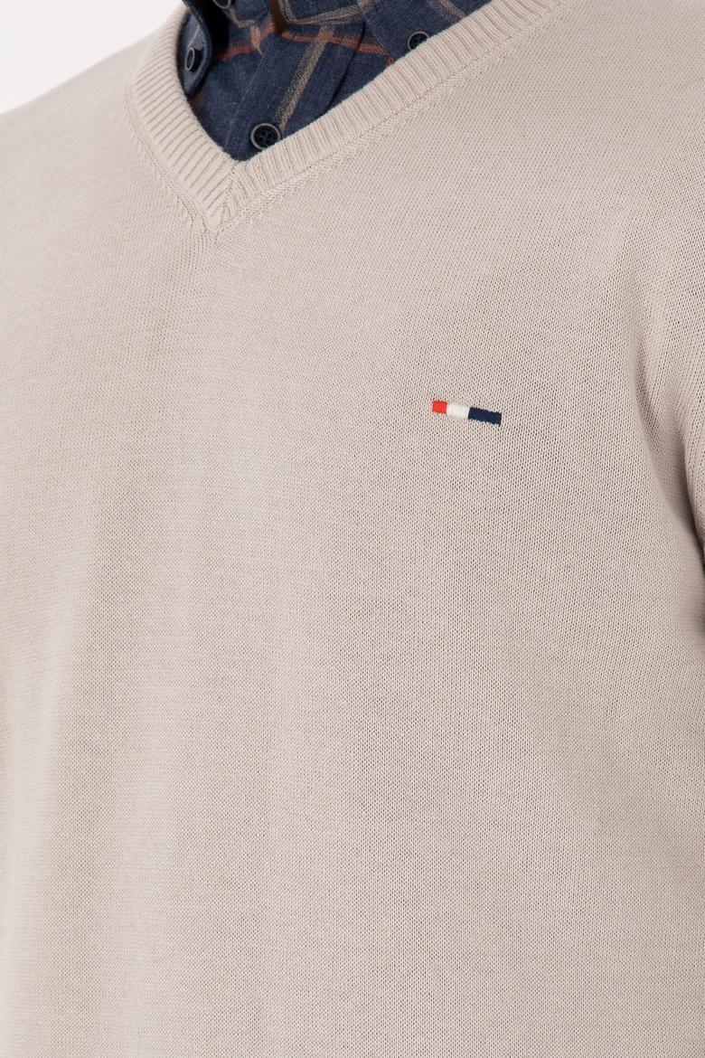 Erkek Slim Fit V Yaka Taş Basic Kazak - 50298283044