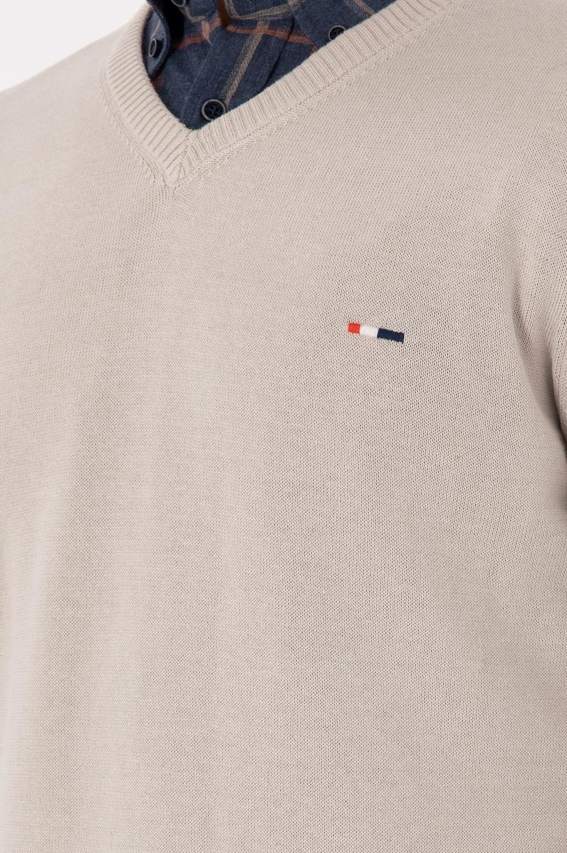 Erkek Slim Fit V Yaka Taş Basic Kazak