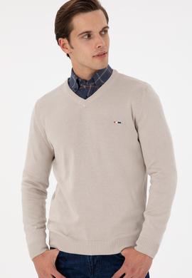 Erkek Slim Fit V Yaka Taş Basic Kazak - 50298283044