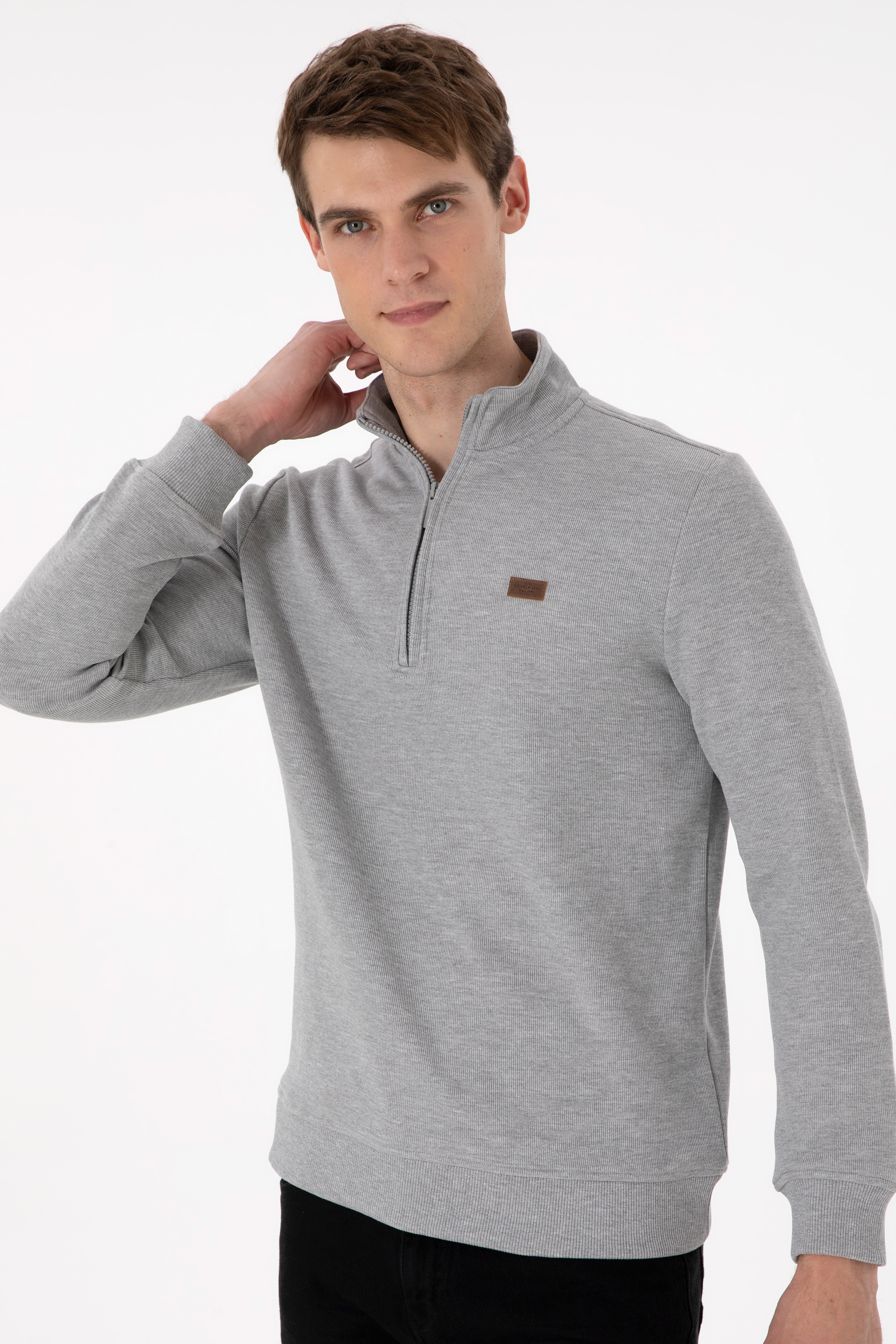 Erkek Gri Melanj Basic Sweatshirt - Image 3