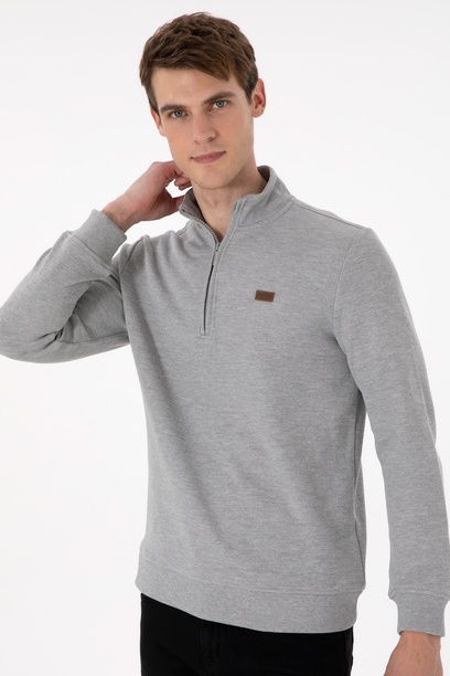 Erkek Gri Melanj Basic Sweatshirt