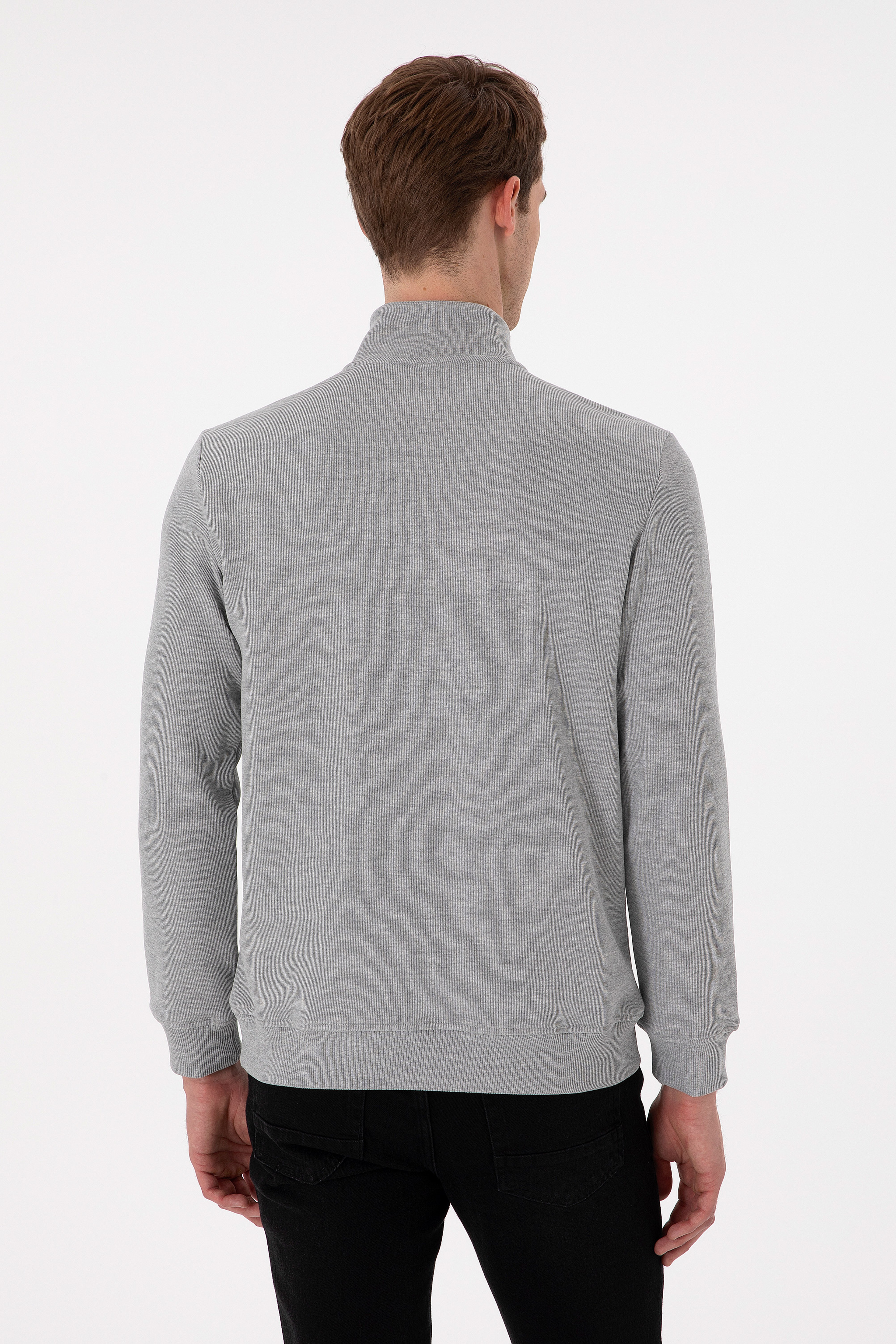 Erkek Gri Melanj Basic Sweatshirt - Image 5