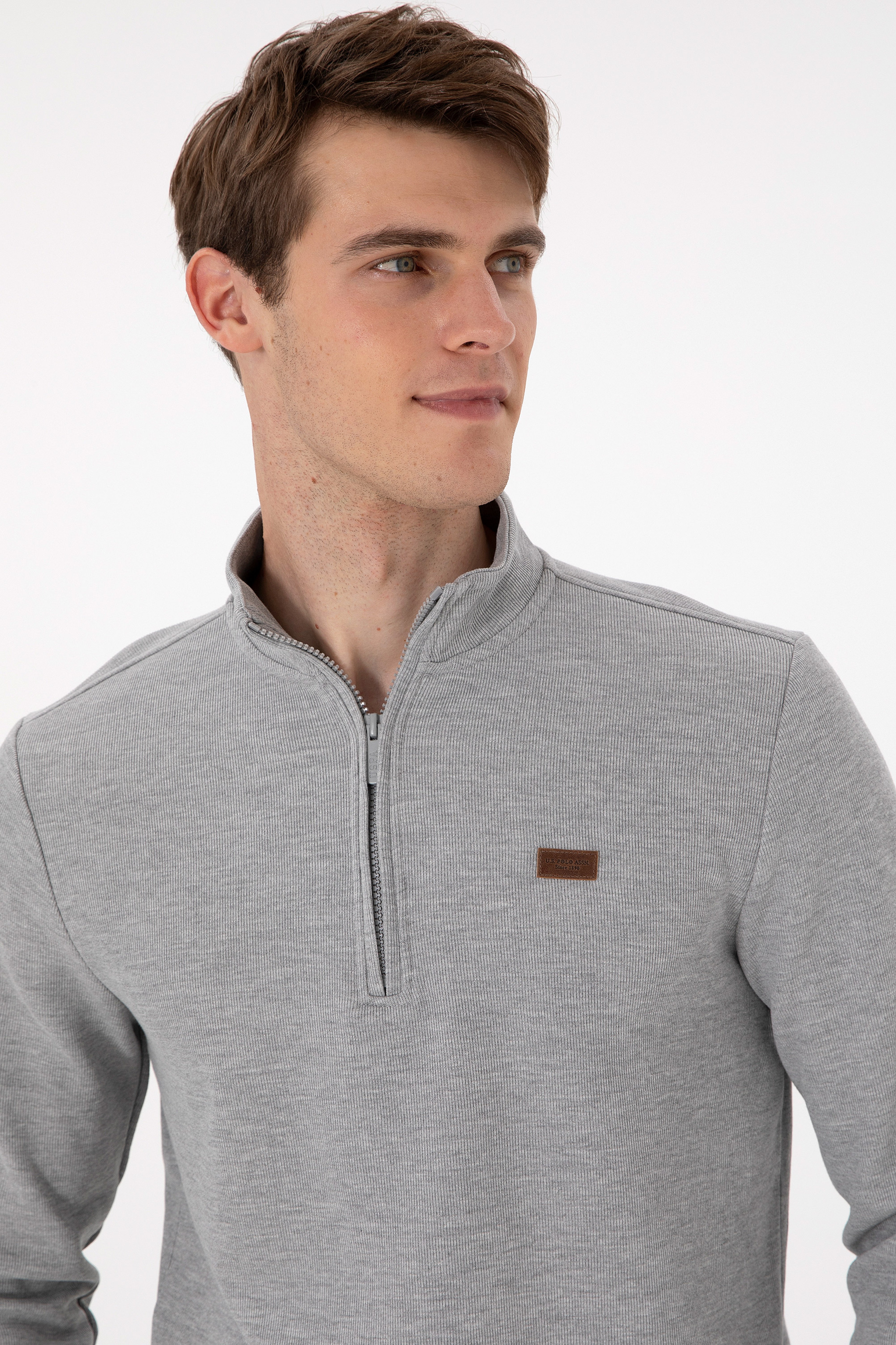 Erkek Gri Melanj Basic Sweatshirt