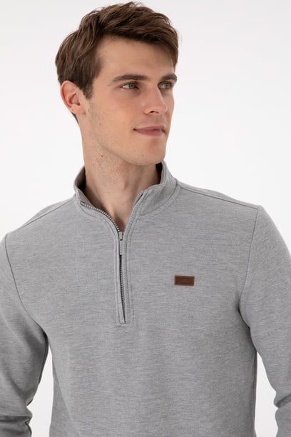Erkek Gri Melanj Basic Sweatshirt