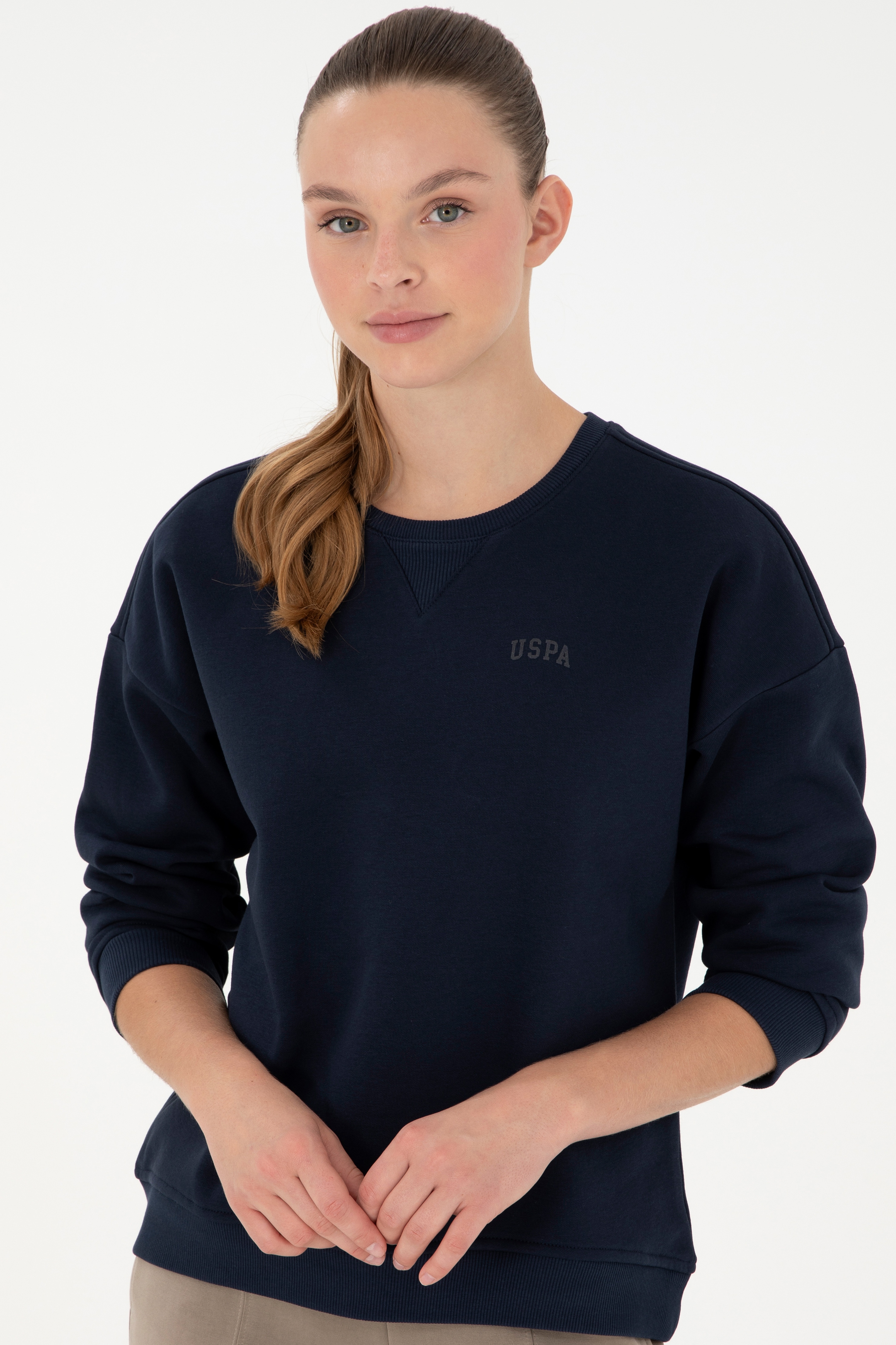 Kadın Lacivert Basic Bisiklet Yaka Sweatshirt - Image 3