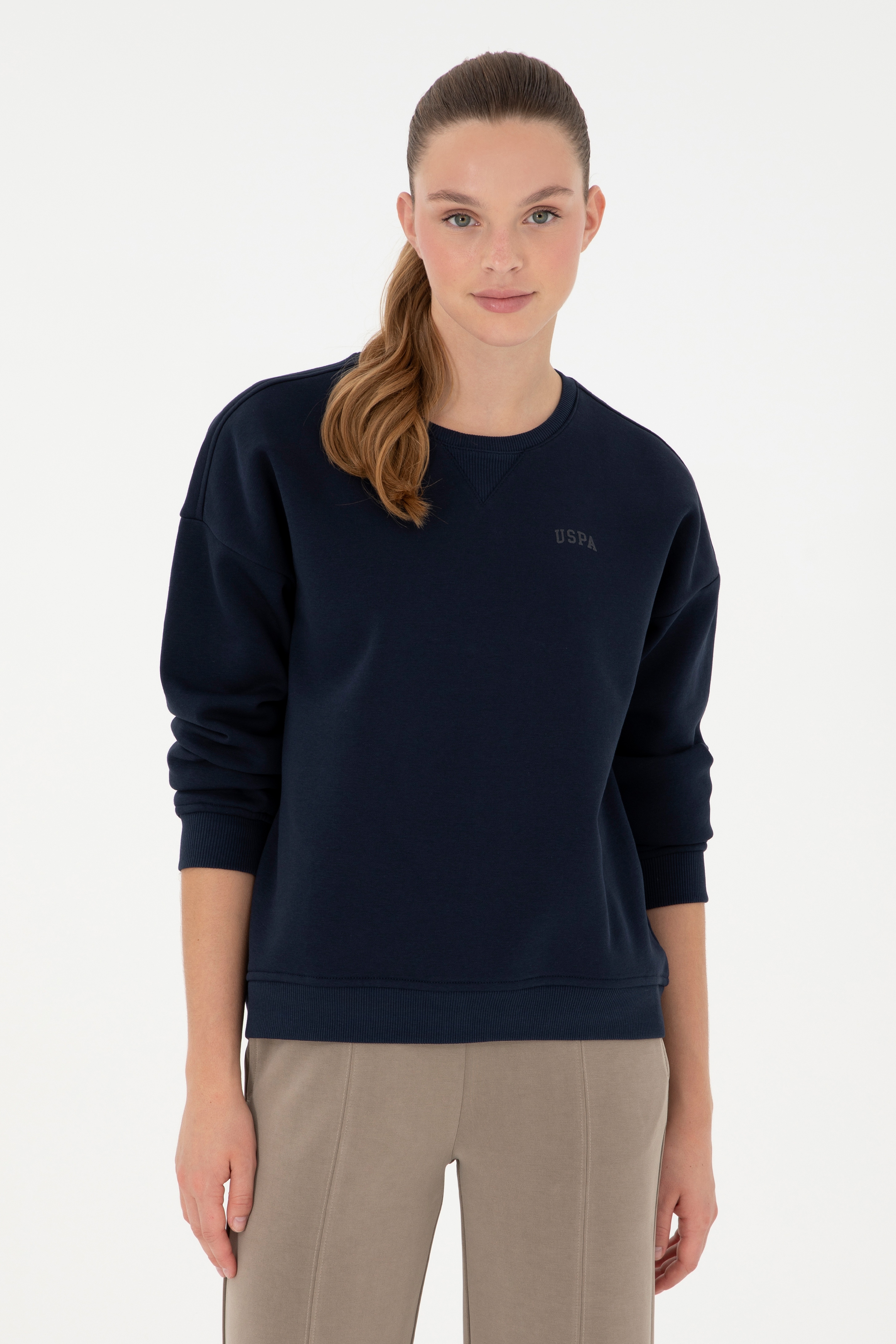 Kadın Lacivert Basic Bisiklet Yaka Sweatshirt - Image 1
