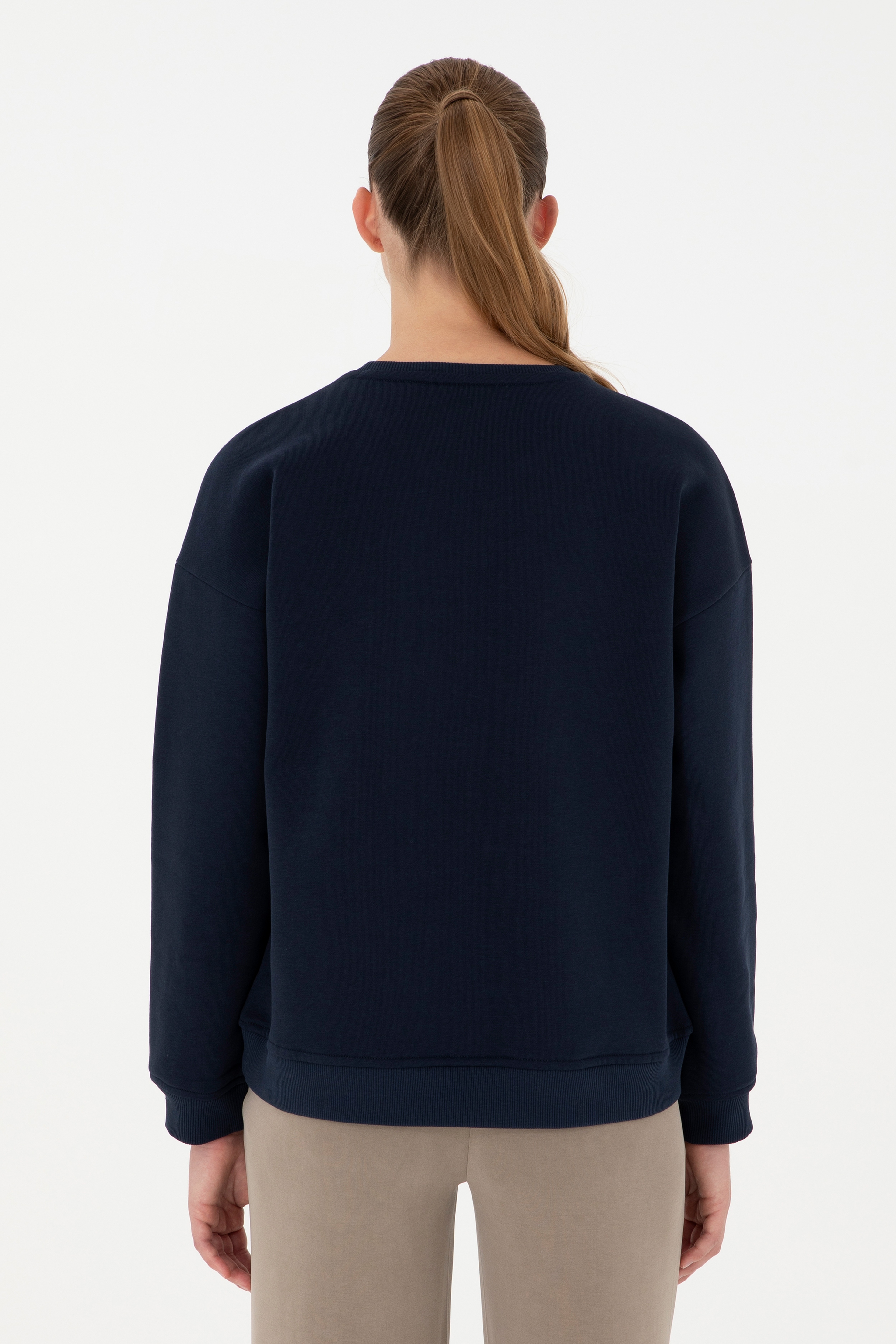 Kadın Lacivert Basic Bisiklet Yaka Sweatshirt