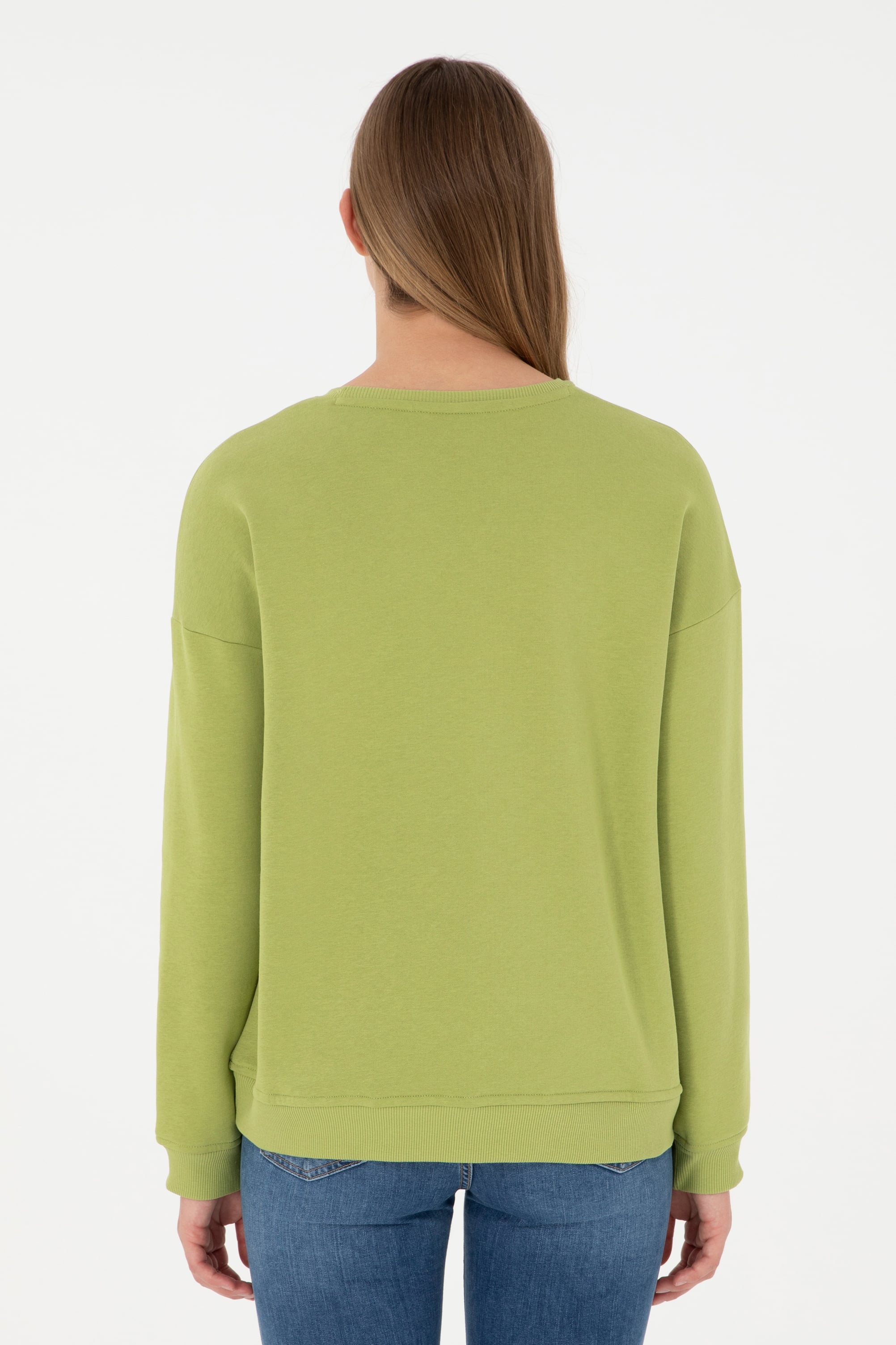 Kadın Fıstık Yeşili Basic Bisiklet Yaka Sweatshirt