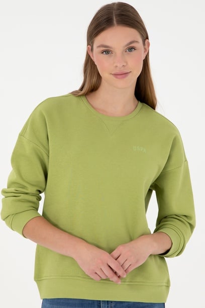 Kadın Fıstık Yeşili Basic Bisiklet Yaka Sweatshirt