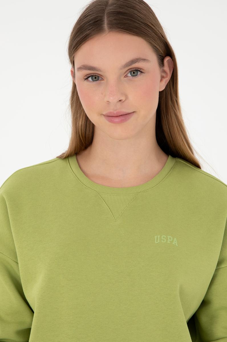 Kadın Fıstık Yeşili Basic Bisiklet Yaka Sweatshirt