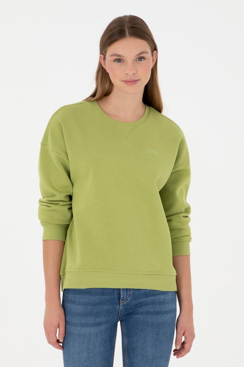 Kadın Fıstık Yeşili Basic Bisiklet Yaka Sweatshirt