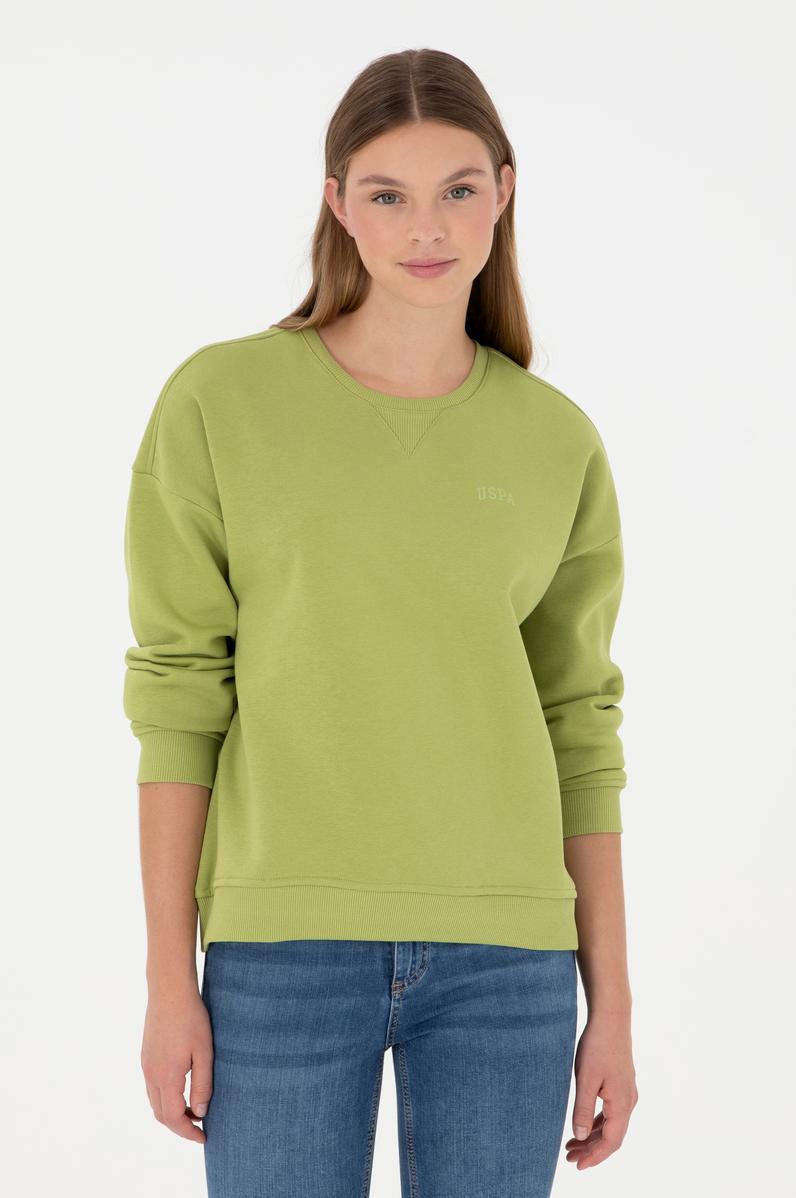 Kadın Fıstık Yeşili Basic Bisiklet Yaka Sweatshirt