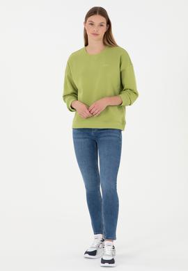 Kadın Fıstık Yeşili Basic Bisiklet Yaka Sweatshirt - 50297296014
