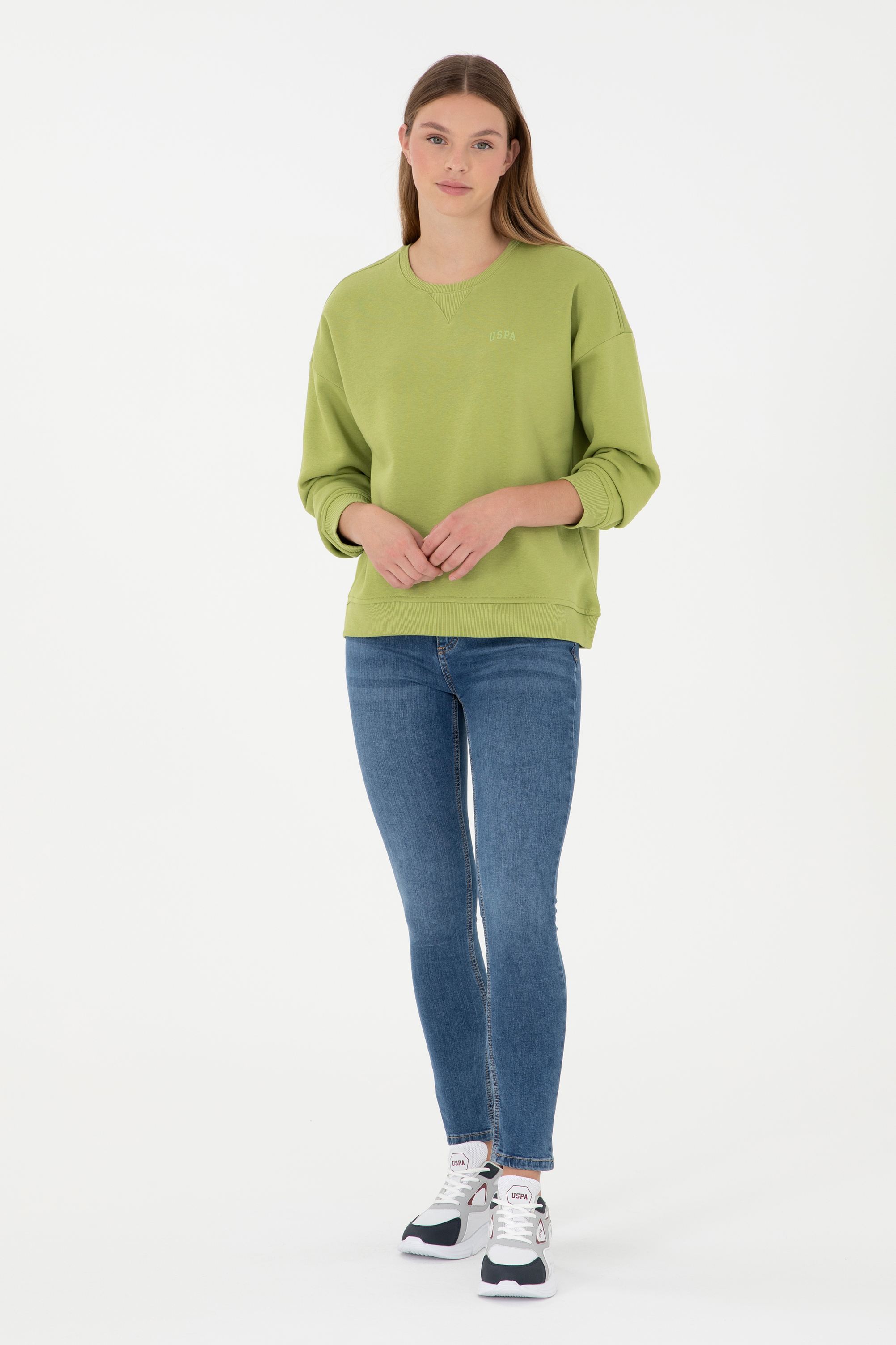 Kadın Fıstık Yeşili Basic Bisiklet Yaka Sweatshirt - Image 4