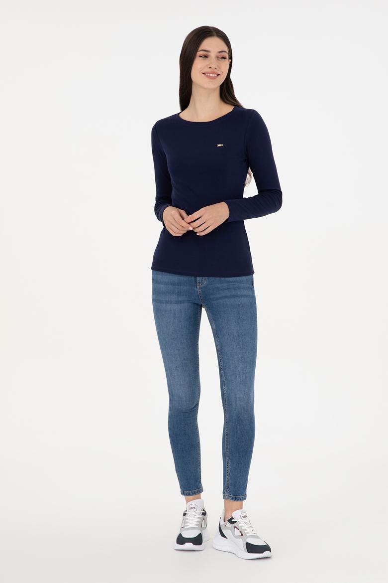 Kadın Lacivert Bisiklet Yaka Sweatshirt - 50297870017