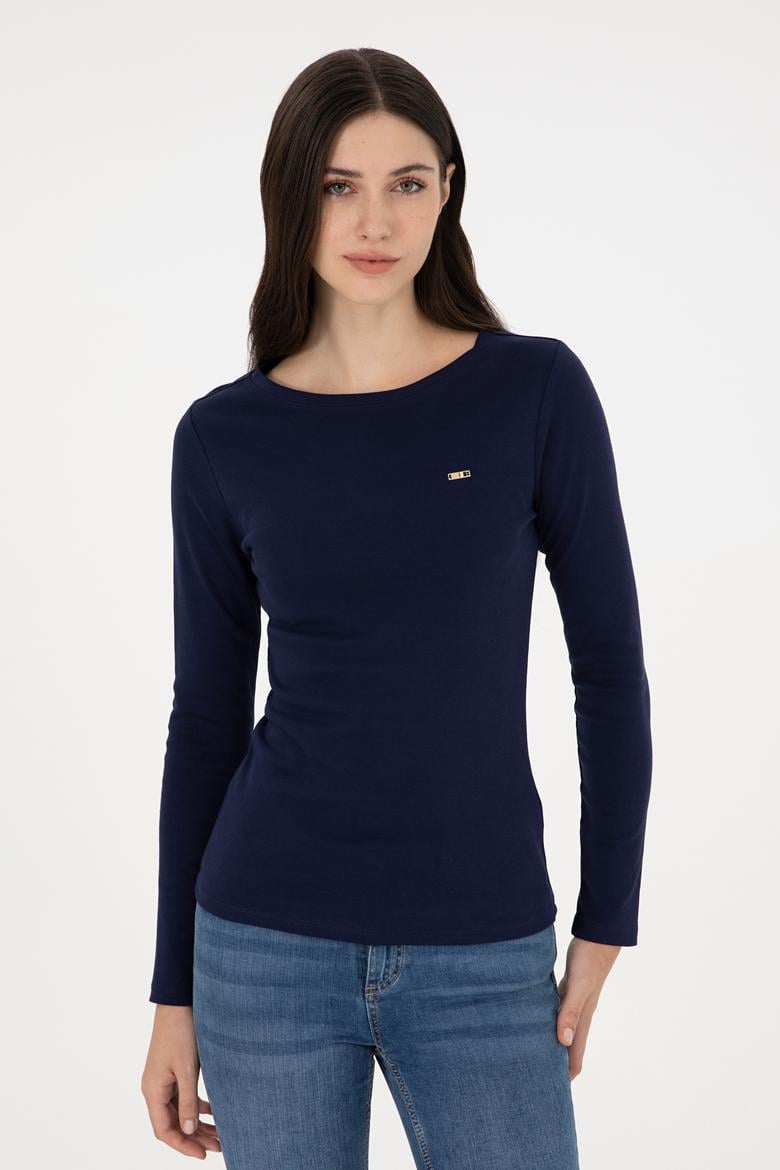 Kadın Lacivert Bisiklet Yaka Sweatshirt - 50297870017