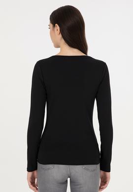 Kadın Siyah Bisiklet Yaka Sweatshirt - 50297870011