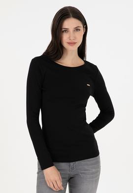 Kadın Siyah Bisiklet Yaka Sweatshirt - 50297870011