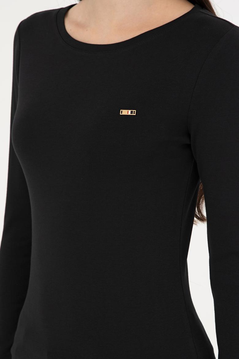 Kadın Siyah Bisiklet Yaka Sweatshirt - 50297870011