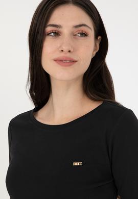 Kadın Siyah Bisiklet Yaka Sweatshirt - 50297870011