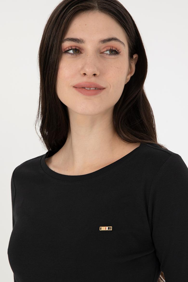 Kadın Siyah Bisiklet Yaka Sweatshirt - 50297870011