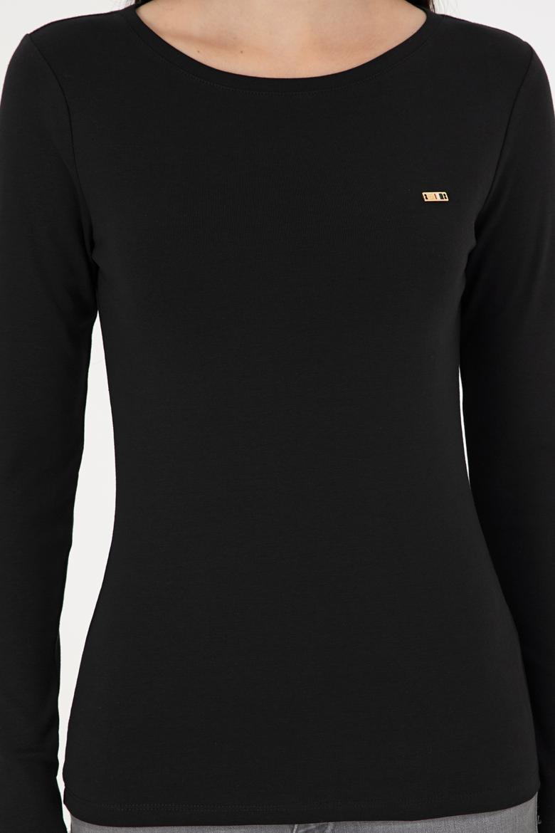 Kadın Siyah Bisiklet Yaka Sweatshirt - 50297870011