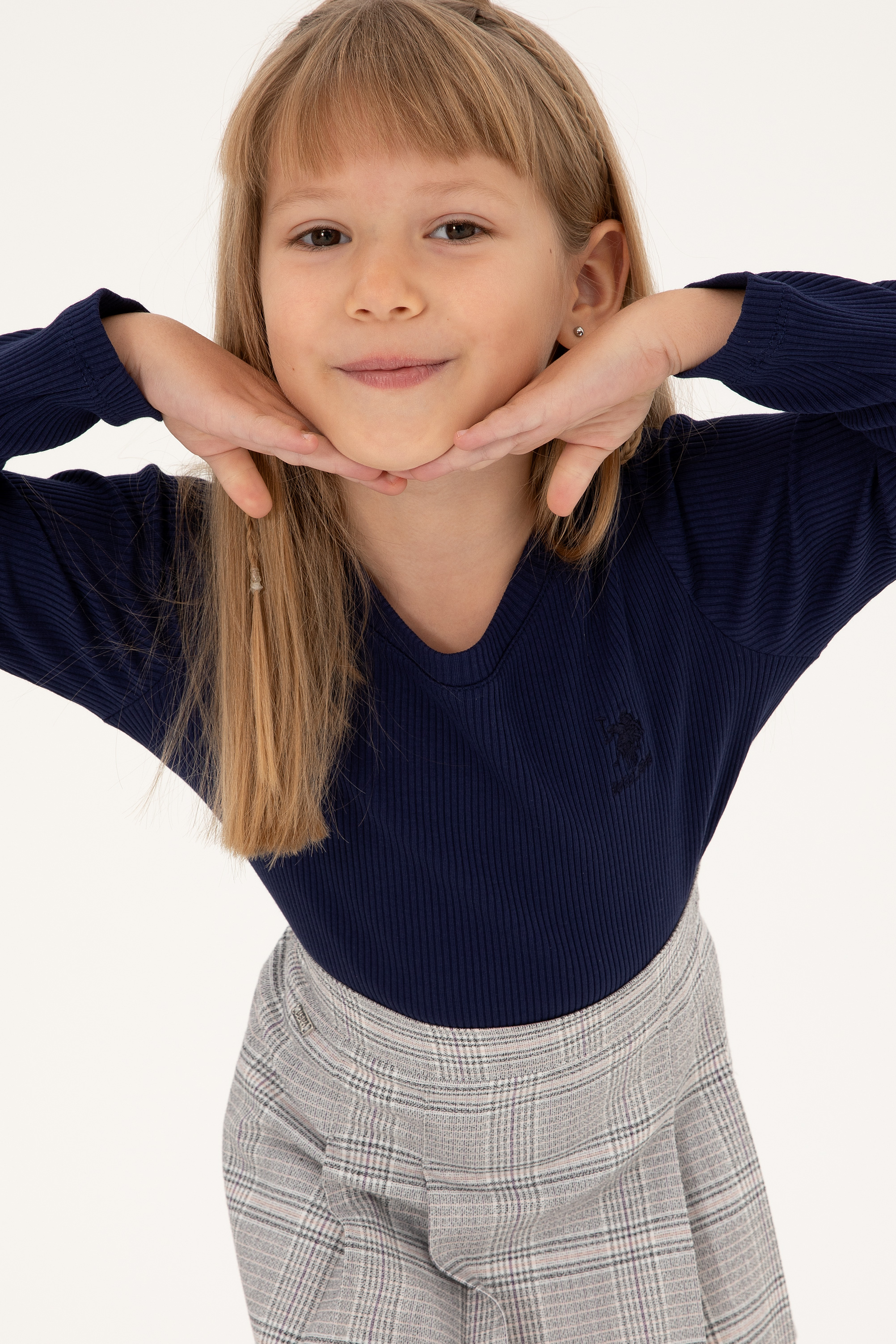 Kız Çocuk Lacivert Bisiklet Yaka Sweatshirt - Image 1