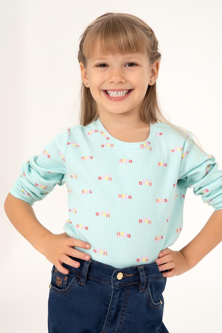 Kız Çocuk Su Yeşili Bisiklet Yaka Sweatshirt - 50298175003