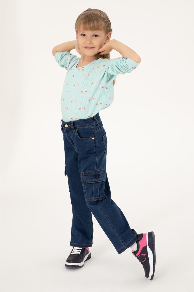 Kız Çocuk Su Yeşili Bisiklet Yaka Sweatshirt