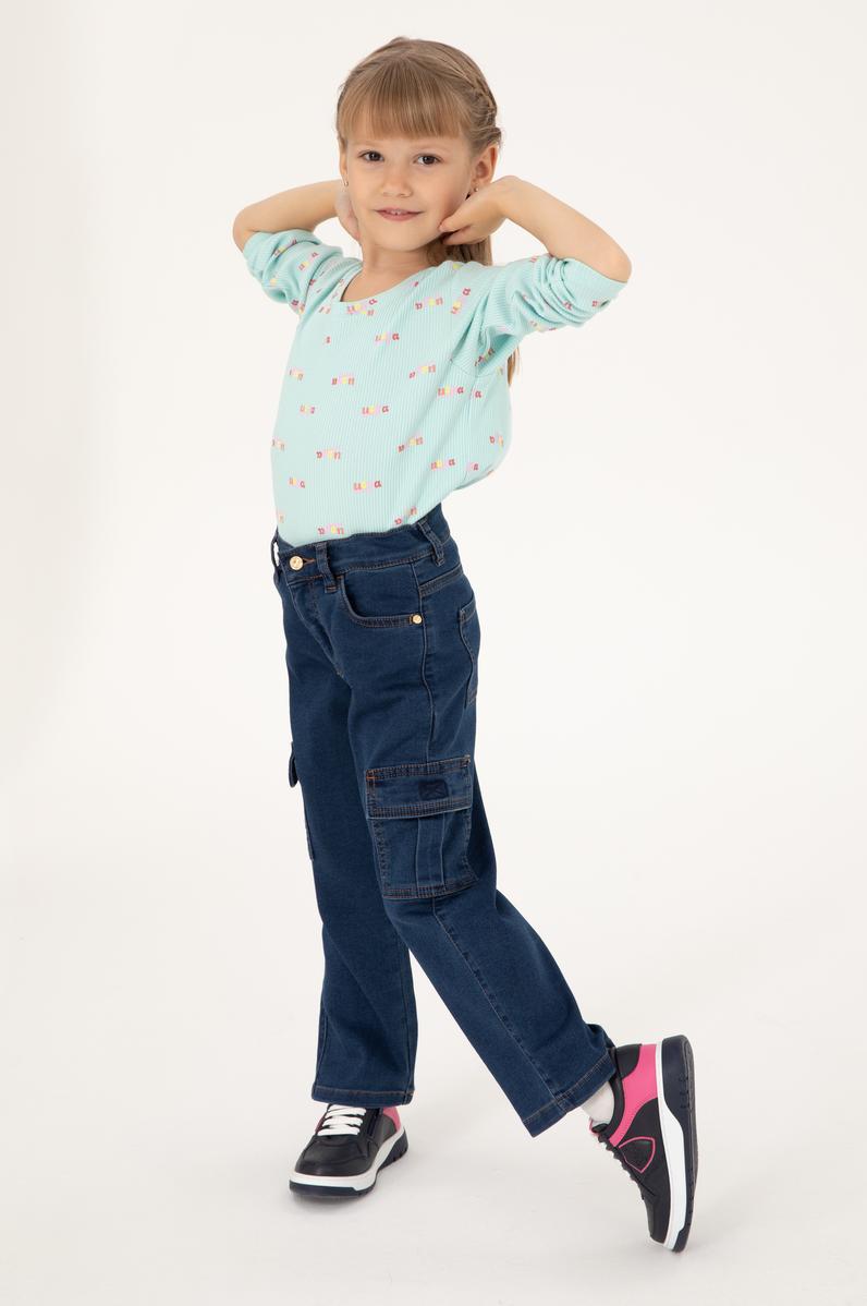 Kız Çocuk Su Yeşili Bisiklet Yaka Sweatshirt