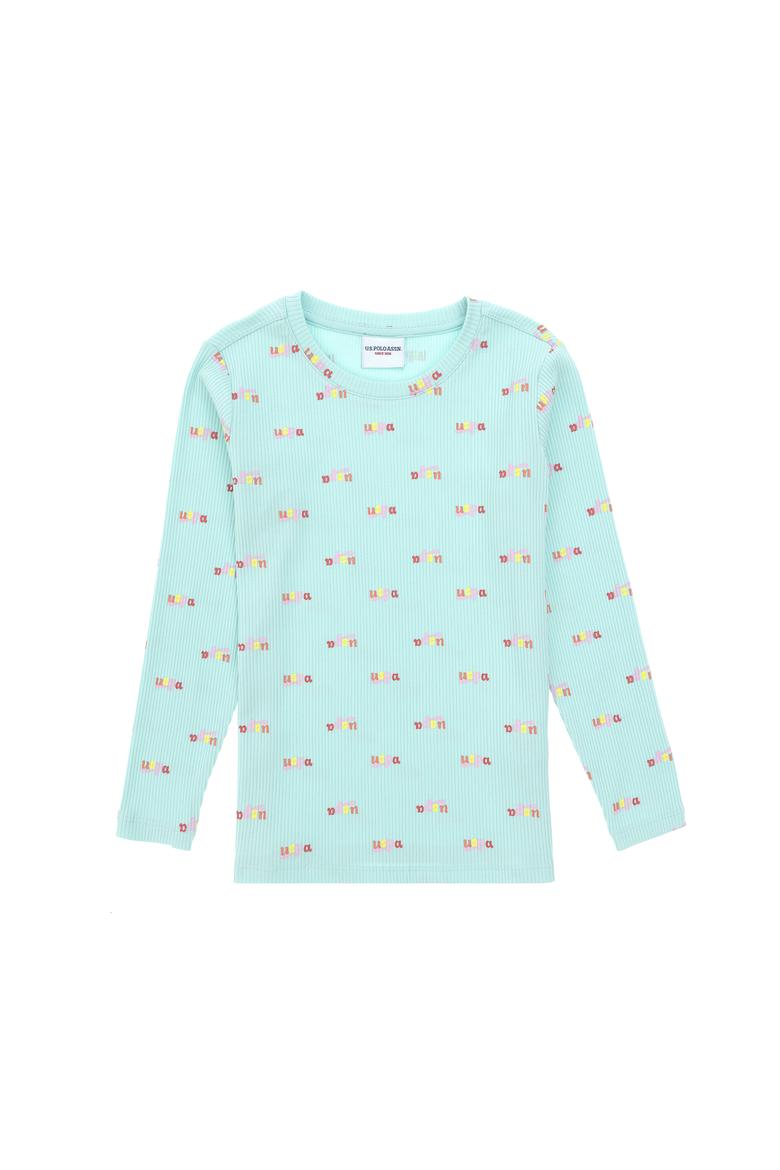 Kız Çocuk Su Yeşili Bisiklet Yaka Sweatshirt - 50298175003