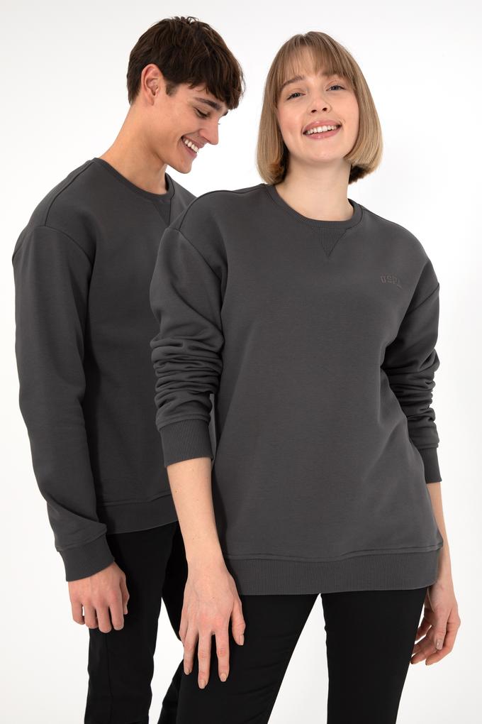 Erkek Bisiklet Yaka Antrasit Basic Şardonlu Sweatshirt