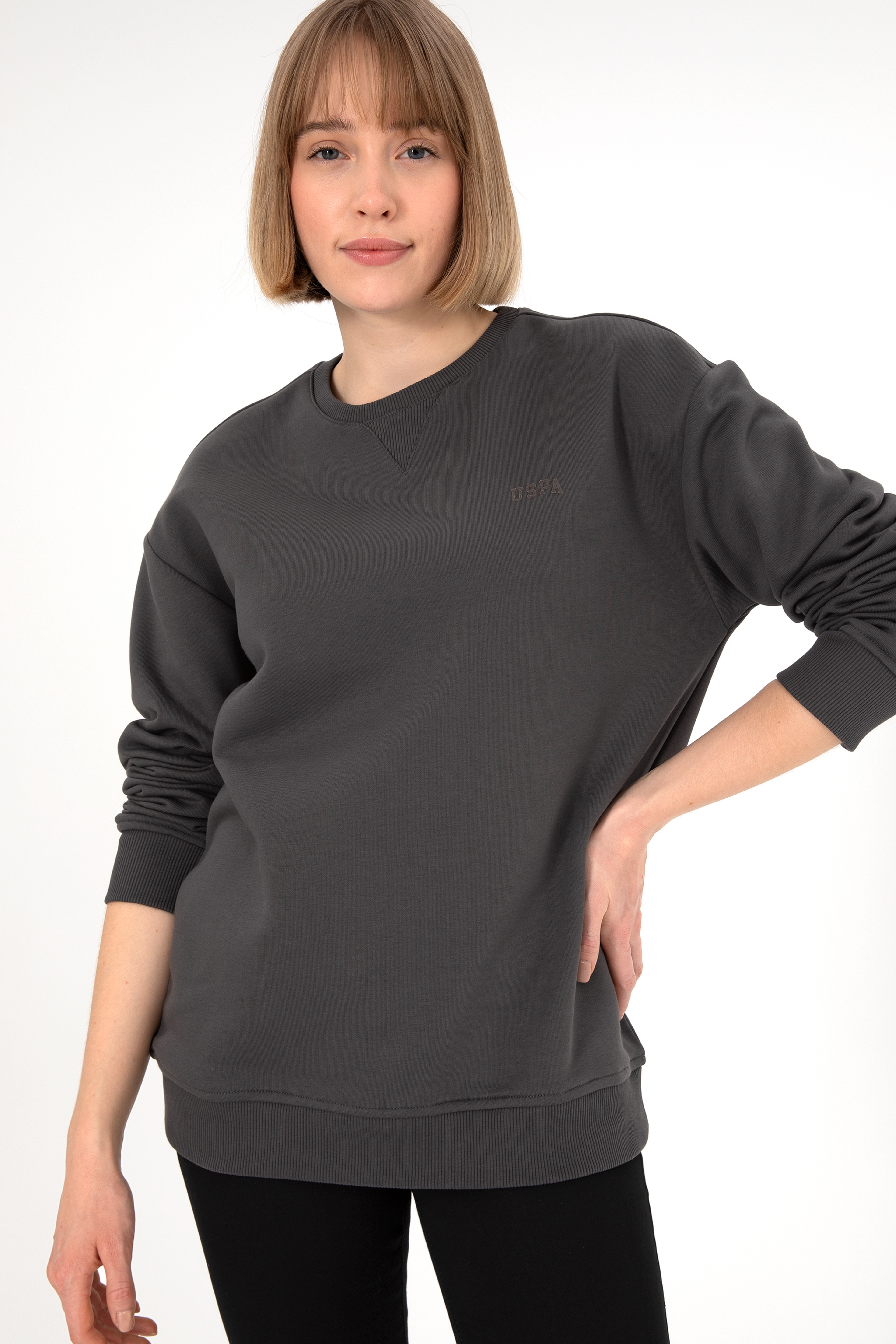 Erkek Bisiklet Yaka Antrasit Basic Şardonlu Sweatshirt