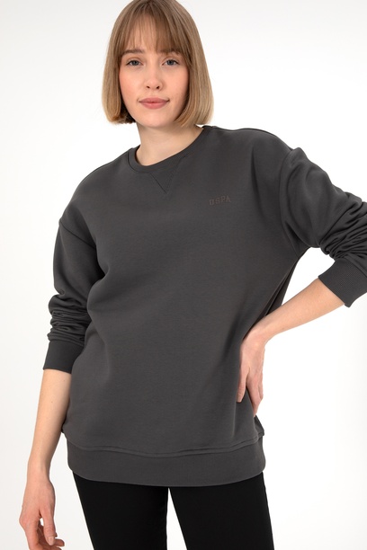 Erkek Bisiklet Yaka Antrasit Basic Şardonlu Sweatshirt
