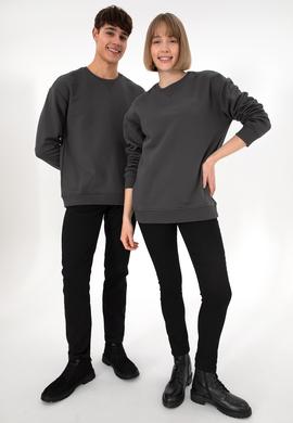 Erkek Bisiklet Yaka Antrasit Basic Şardonlu Sweatshirt - 50295148010