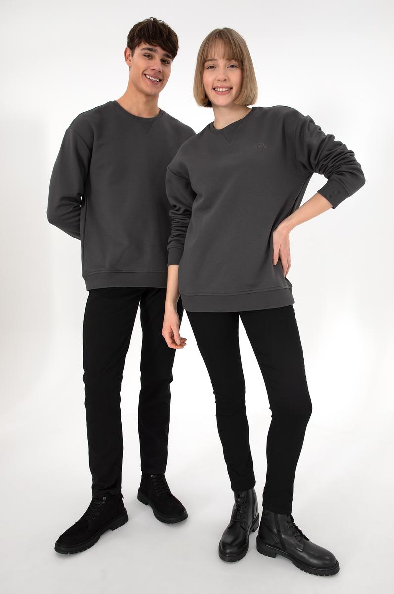 Erkek Bisiklet Yaka Antrasit Basic Şardonlu Sweatshirt