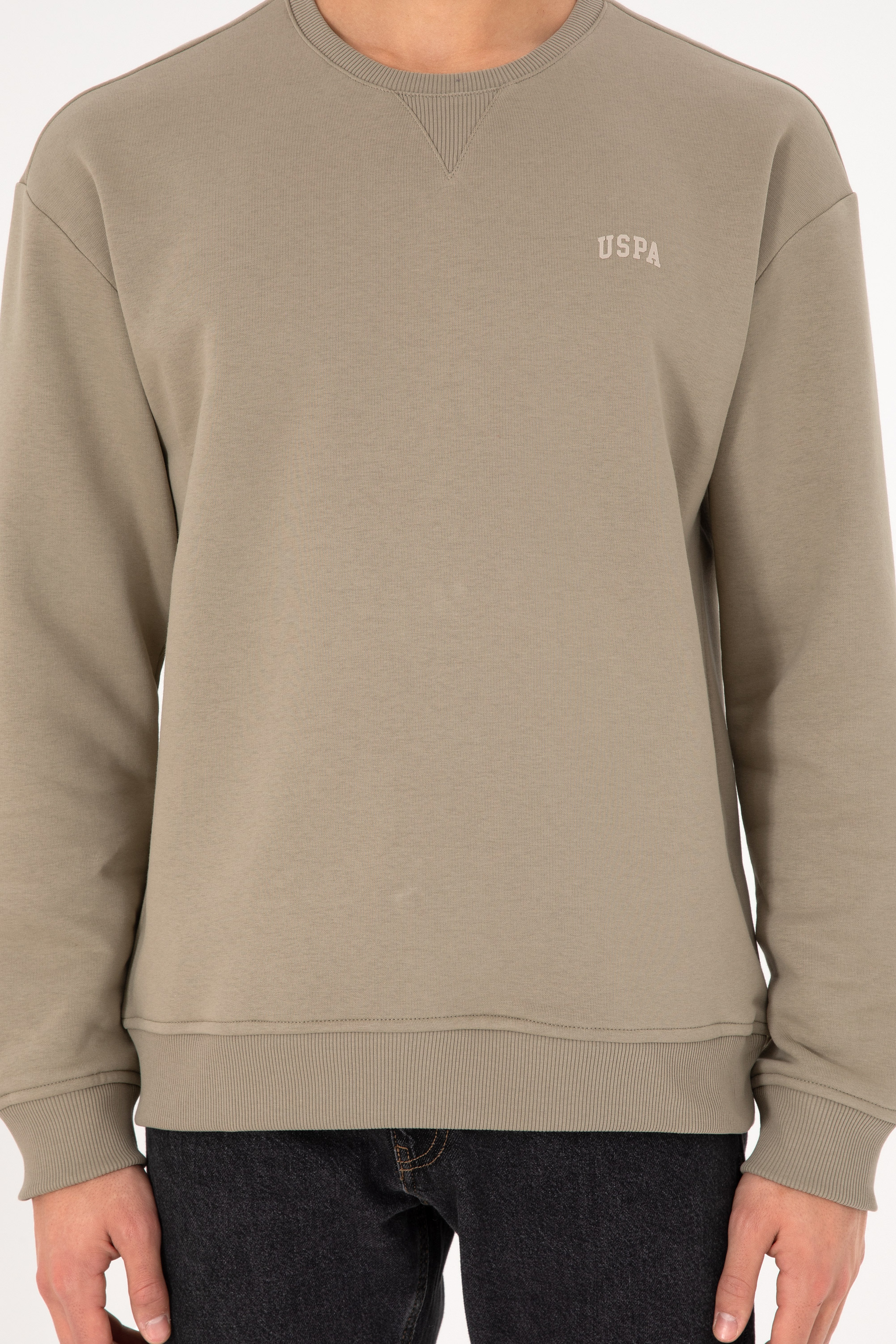 Erkek Açık Haki Basic Sweatshirt - Image 7
