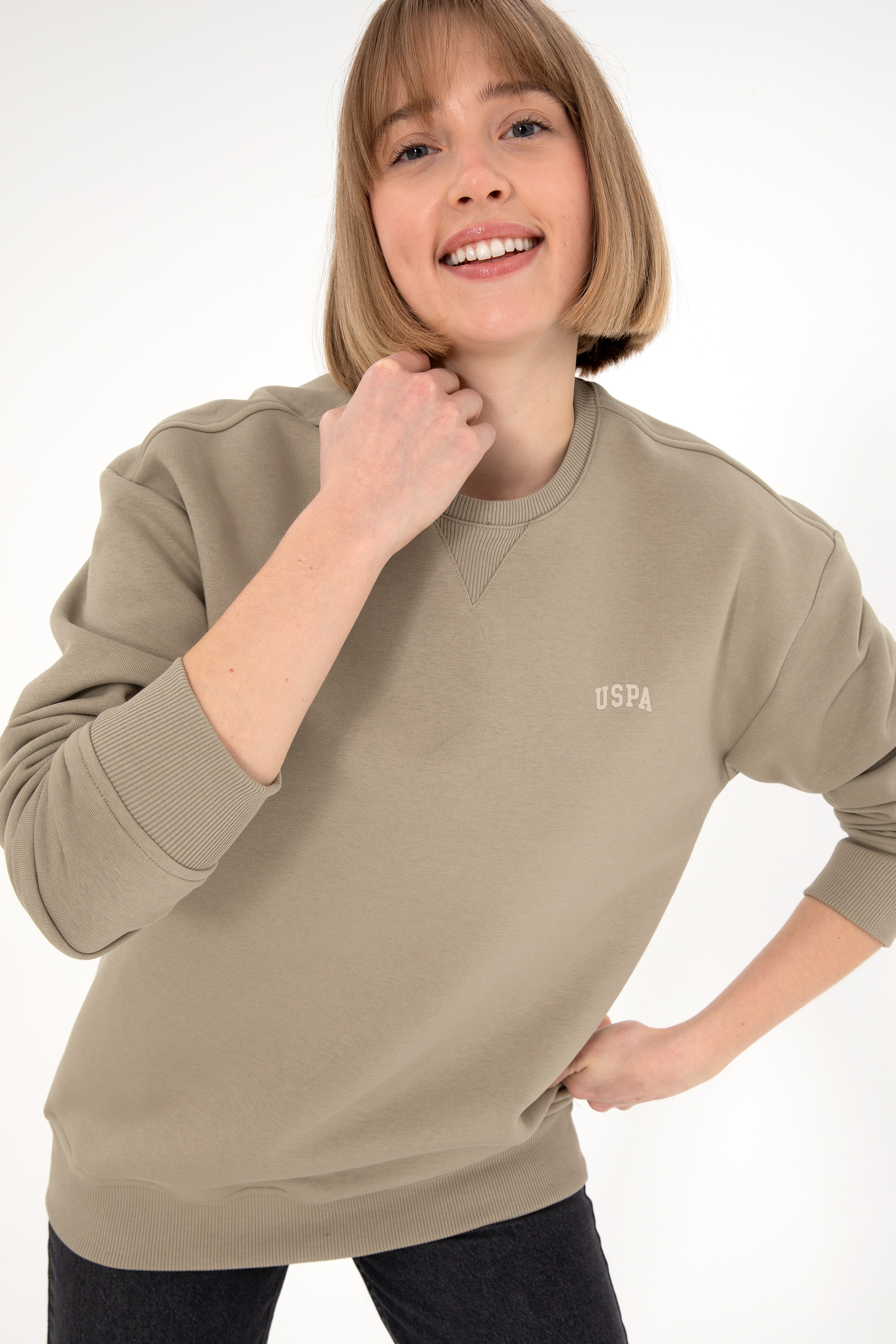 Erkek Açık Haki Basic Sweatshirt - Image 3