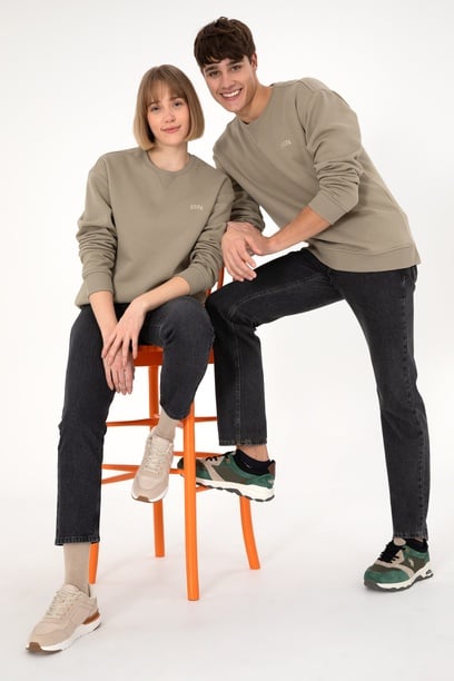 Erkek Açık Haki Basic Sweatshirt